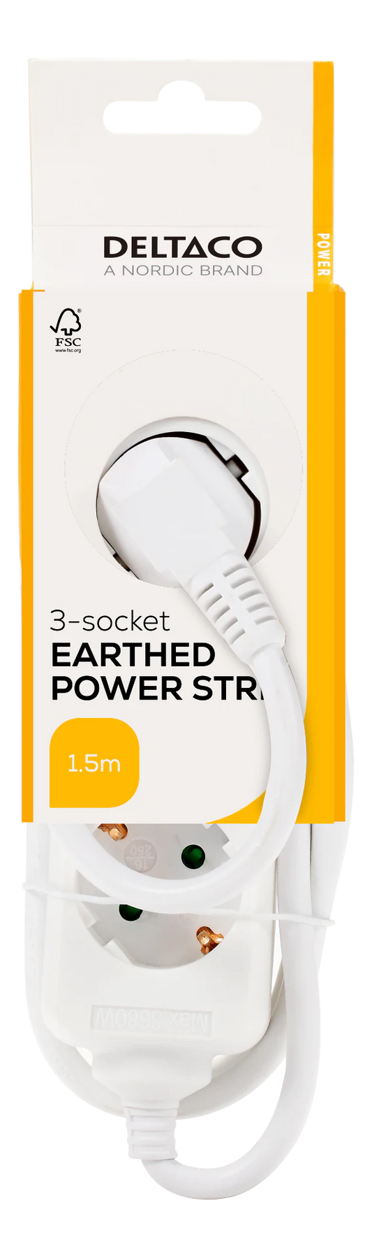 DELTACO Earthed power strip with 3 sockets, 1.5 m