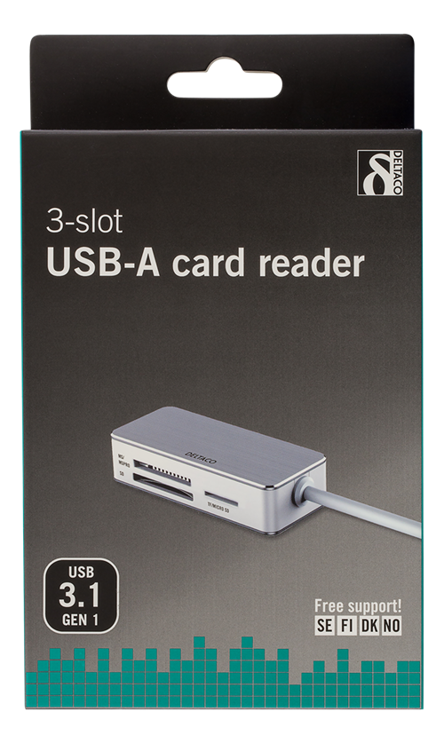 Deltaco USB 3.1 Card Reader - 3-slot