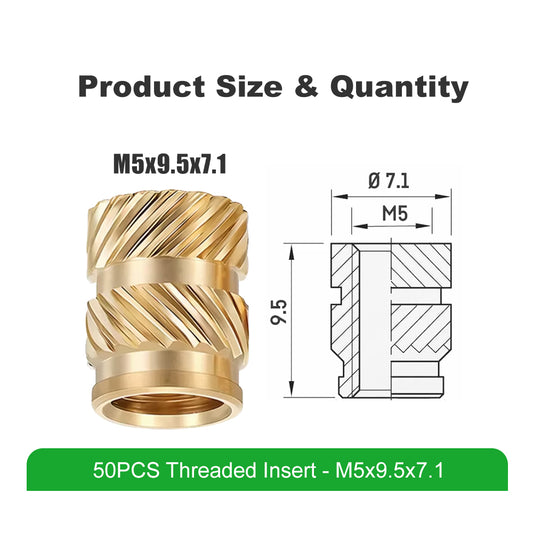 Mintion M5 x 9,5mm x 7,1mm Threaded Insert Set - 50 pcs