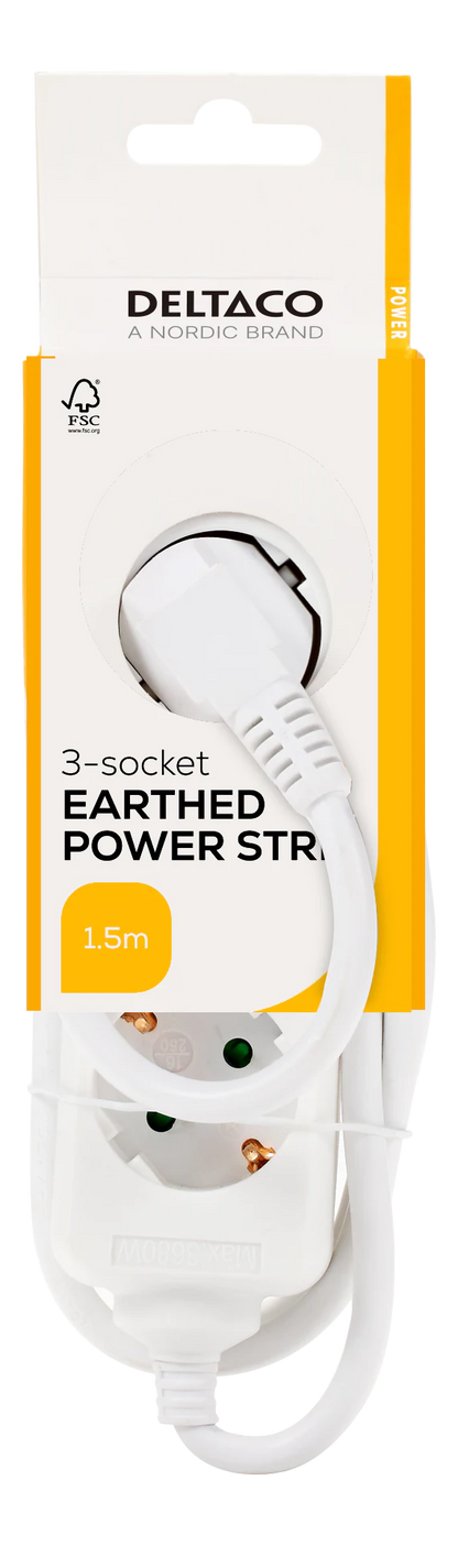 DELTACO Earthed power strip with 3 sockets, 1.5 m