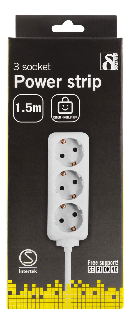 Deltaco 3 Socket Power Strip