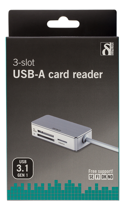 Deltaco USB 3.1 Card Reader - 3-slot