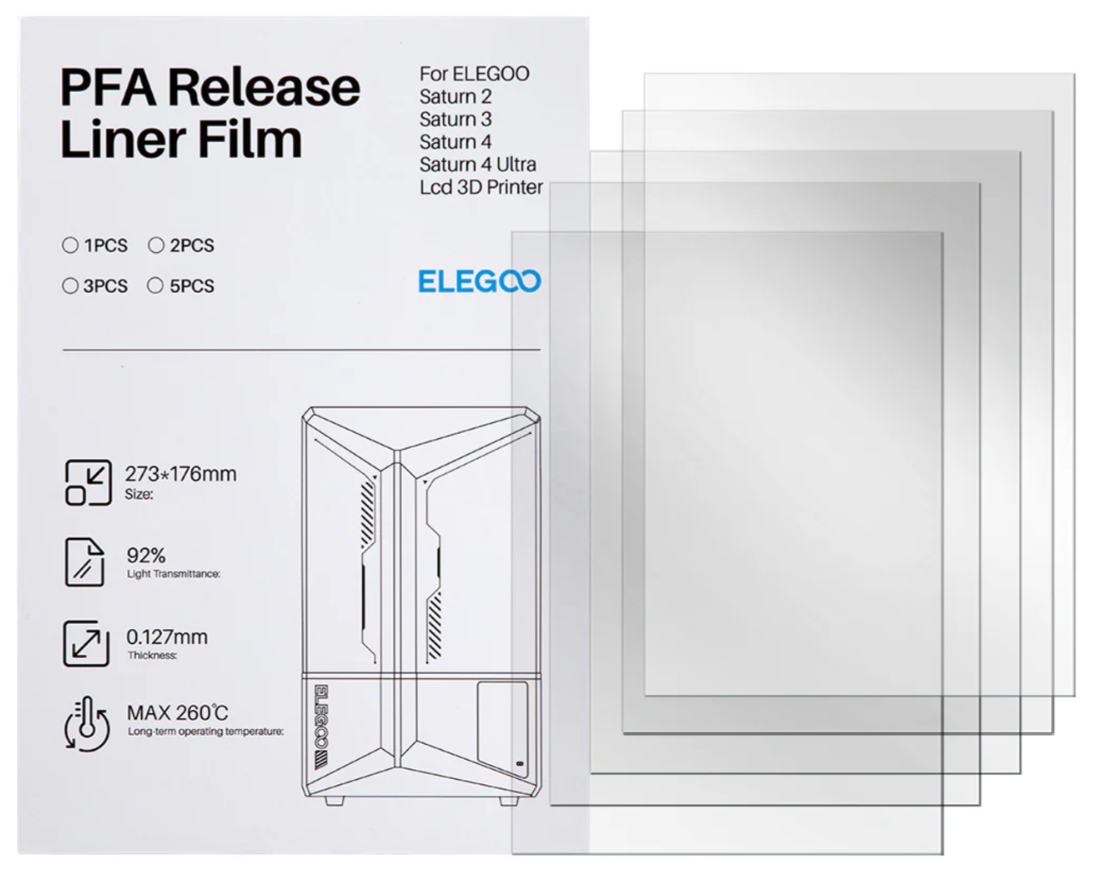 Elegoo 16K PFA Film, Set off 5, for Saturn 2 / 3 / 3 Ultra / 4 Series