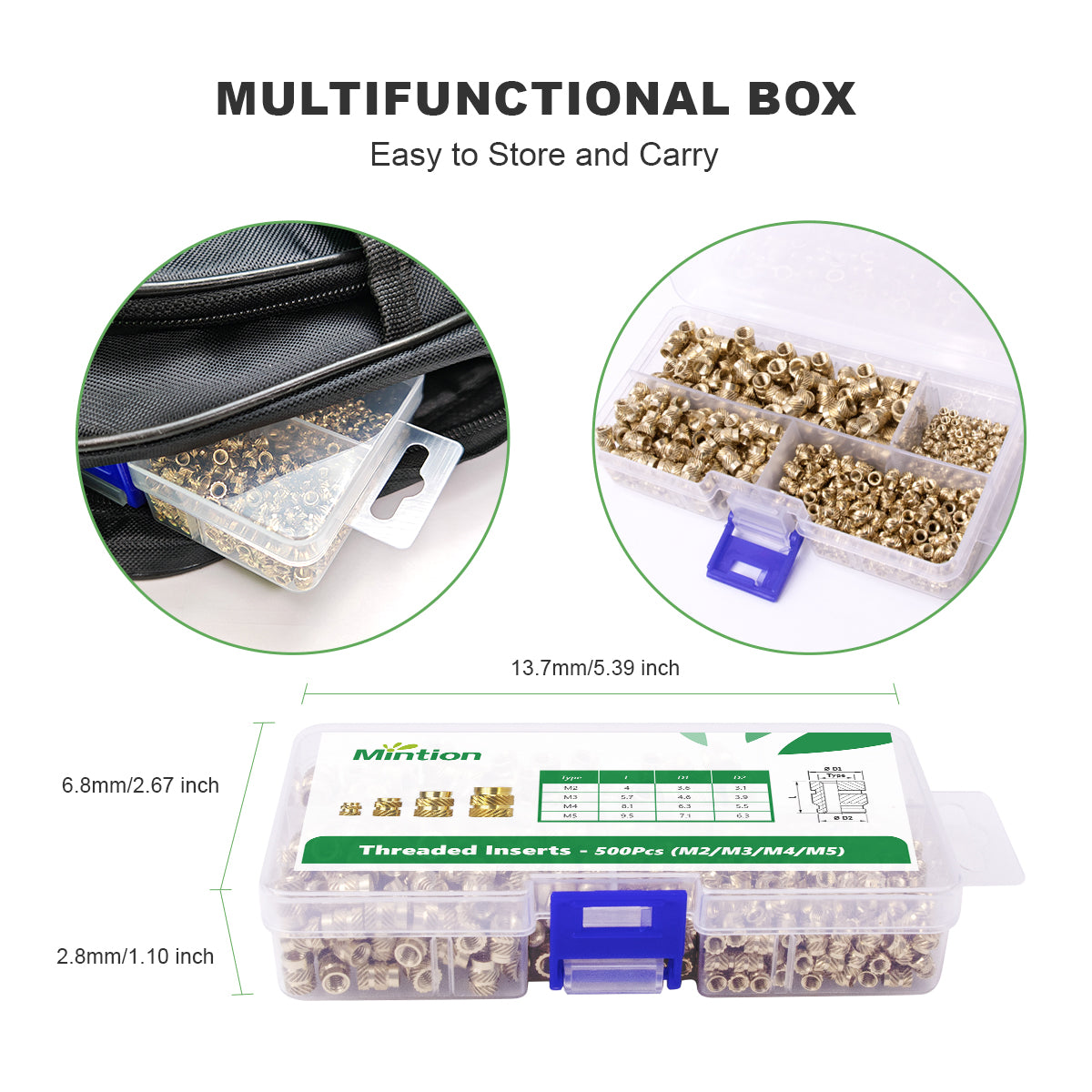Mintion Assorted Threaded Insert Set - 500 pcs