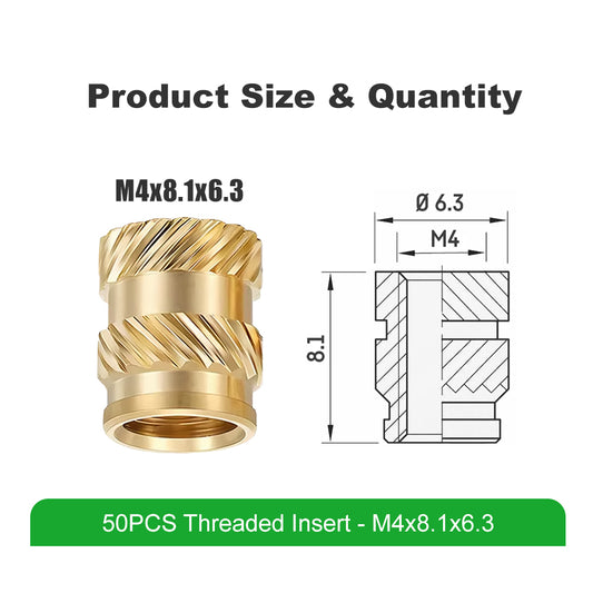 Mintion M4 x 8,1mm x 6,3mm Threaded Insert Set - 50 pcs